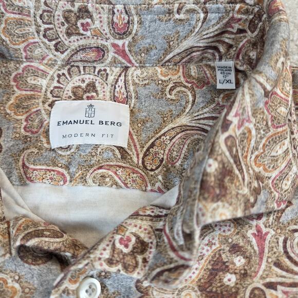 Emanuel Berg Modern Fit Mens Byron Dress Shirt L /XL Paisley Soft Stretch - Picture 4 of 9